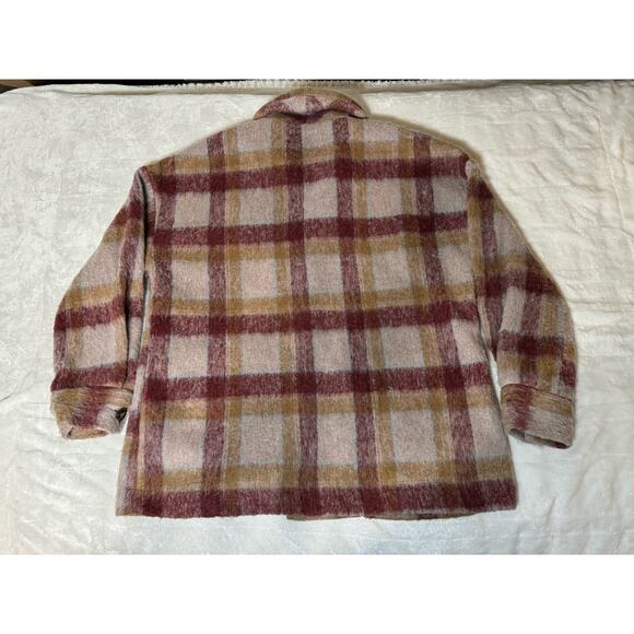 Cyrus Brushed Plaid Button Jacket Shacket Camel Burgundy Statement Maker Women M - Picture 6 of 8